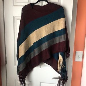 Diagonal stripe sweater poncho